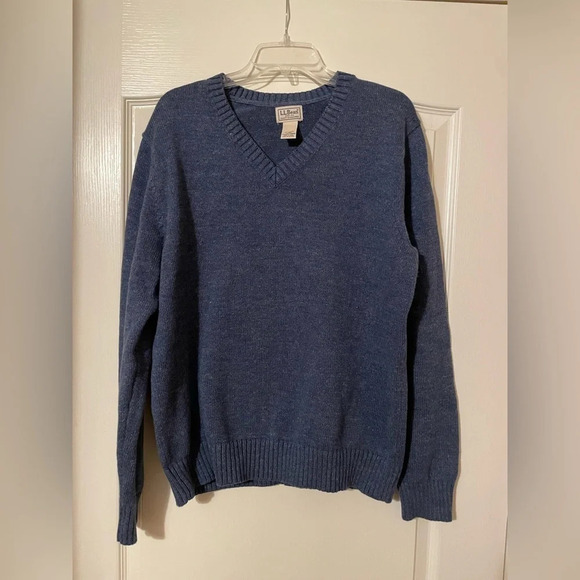LL Bean 100% Cotton V Neck Pullover Sweater Blue Mens Large Preppy Casual Cozy - Picture 1 of 5